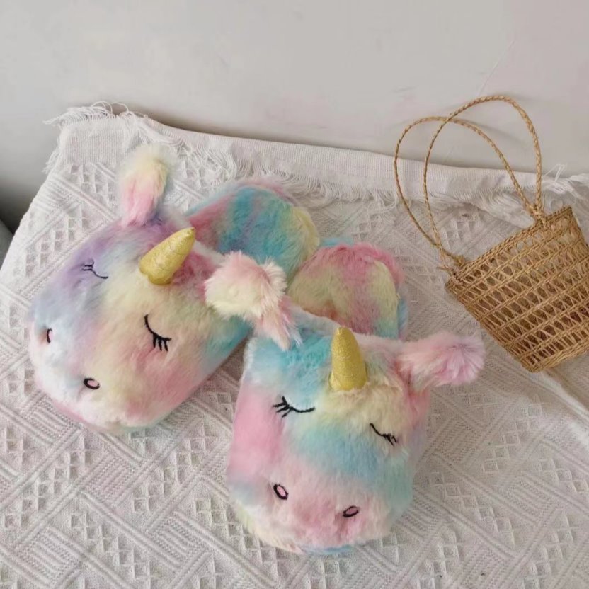 Rainbow Unicorn Plush Slippers - Kawaiies - Adorable - Cute - Plushies - Plush - Kawaii
