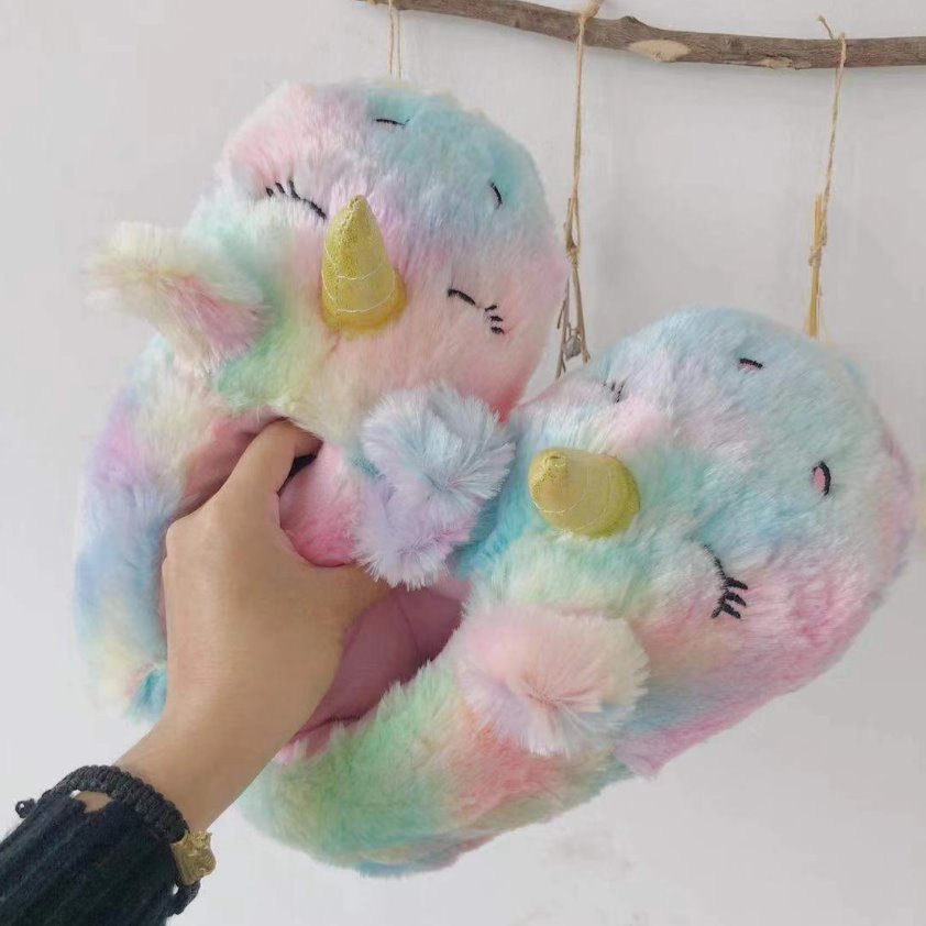 Rainbow Unicorn Plush Slippers - Kawaiies - Adorable - Cute - Plushies - Plush - Kawaii