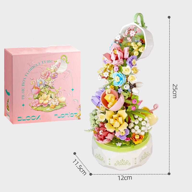 Romantic Magical Cup of Flowers Light Music Box Building Set | NEW - Kawaiies - Adorable - Cute - Plushies - Plush - Kawaii