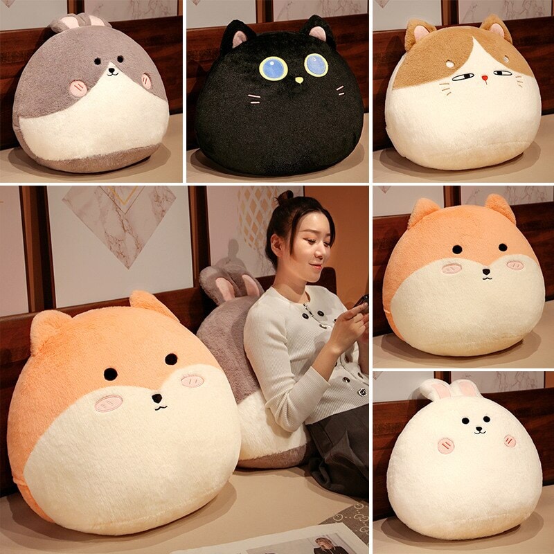 Round Cat Bunny Fox Pillow Plushie Collection - Kawaiies - Adorable - Cute - Plushies - Plush - Kawaii