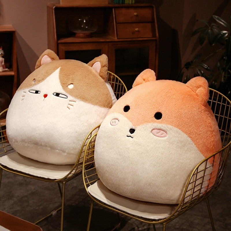 Round Cat Bunny Fox Pillow Plushie Collection - Kawaiies - Adorable - Cute - Plushies - Plush - Kawaii