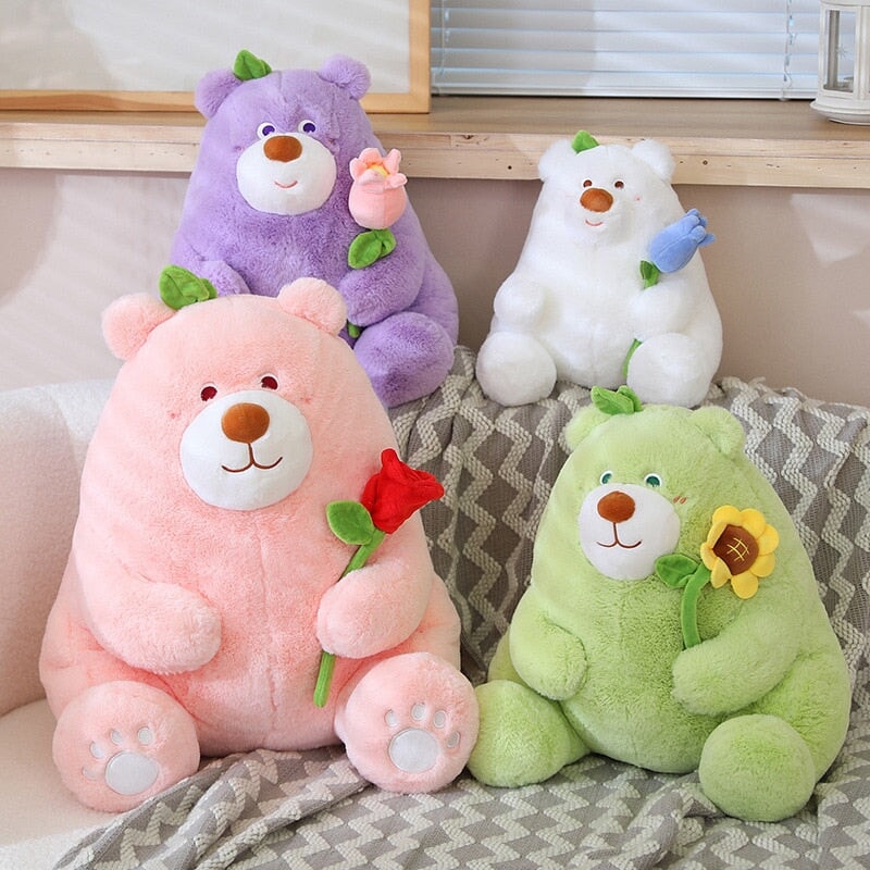 Round Romantic Bear Couple with Rose Plush - Kawaiies - Adorable - Cute - Plushies - Plush - Kawaii
