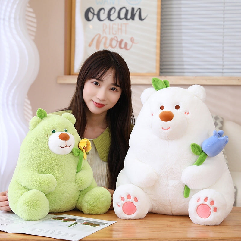 Round Romantic Bear Couple with Rose Plush - Kawaiies - Adorable - Cute - Plushies - Plush - Kawaii