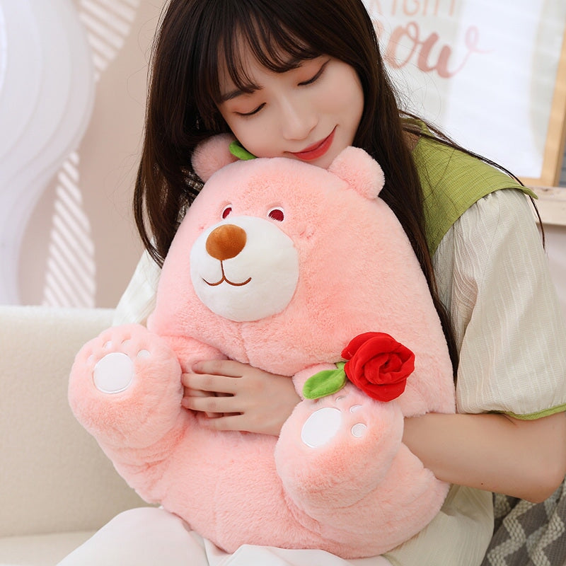 Round Romantic Bear Couple with Rose Plush Kawaiies
