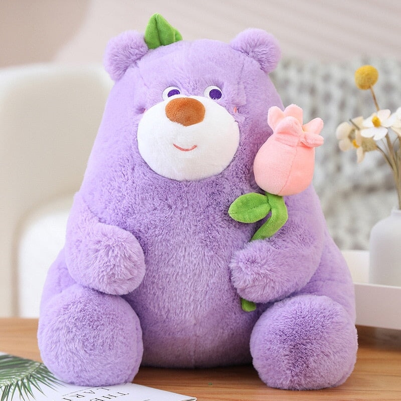 Round Romantic Bear Couple with Rose Plush - Kawaiies - Adorable - Cute - Plushies - Plush - Kawaii