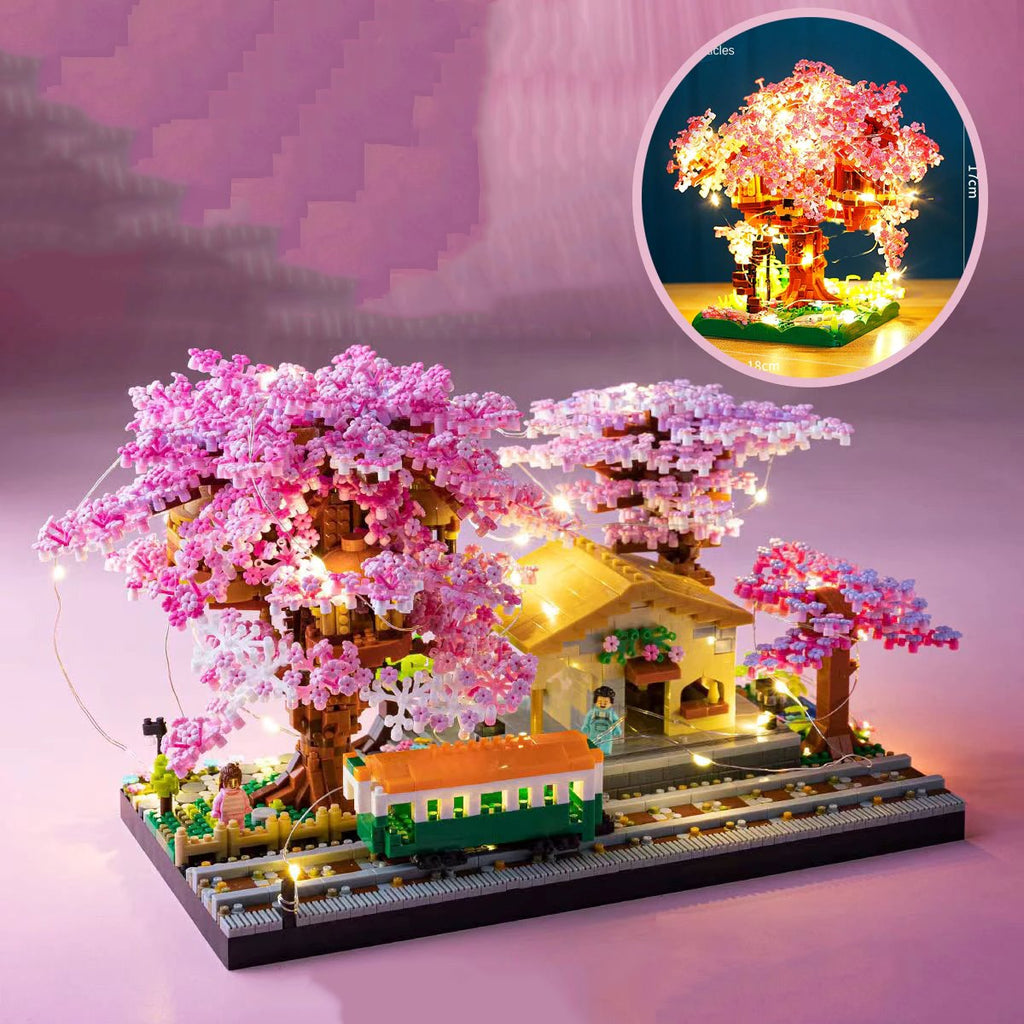 Sakura Cherry Blossom Train Station Nano Building Set - Kawaiies - Adorable - Cute - Plushies - Plush - Kawaii