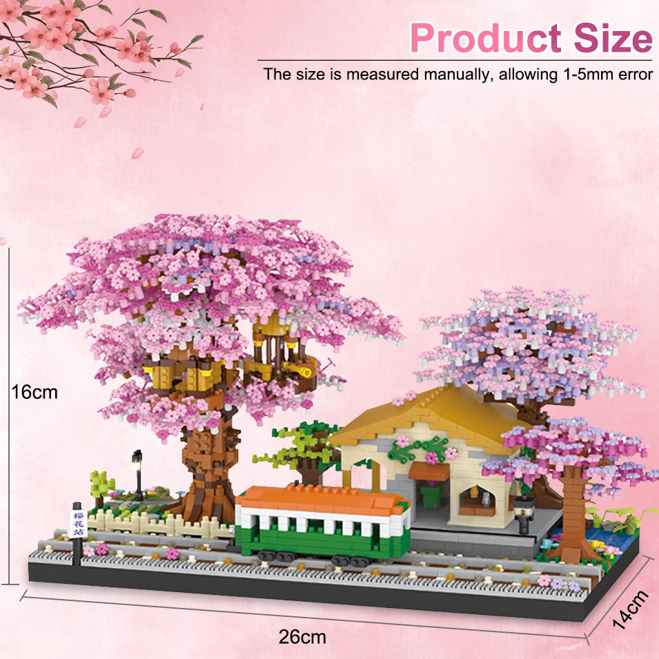 Sakura Cherry Blossom Train Station Nano Building Set - Kawaiies - Adorable - Cute - Plushies - Plush - Kawaii