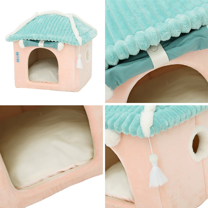 Sakura Temple Pink Green Shrine Cat Dog Bed Hideout House - Kawaiies - Adorable - Cute - Plushies - Plush - Kawaii