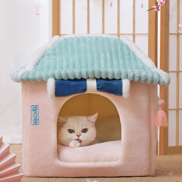 Sakura Temple Pink Green Shrine Cat Dog Bed Hideout House - Kawaiies - Adorable - Cute - Plushies - Plush - Kawaii
