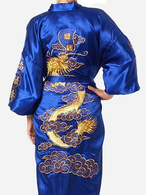 Satin Silk Golden Dragon Embroidery Long Kimono Gown - Kawaiies - Adorable - Cute - Plushies - Plush - Kawaii