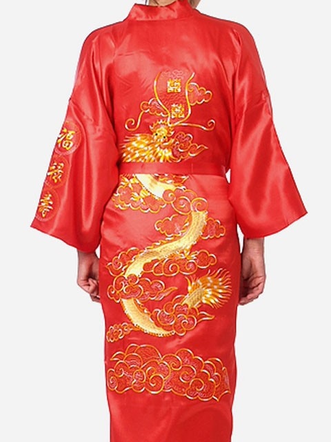 Satin Silk Golden Dragon Embroidery Long Kimono Gown - Kawaiies - Adorable - Cute - Plushies - Plush - Kawaii