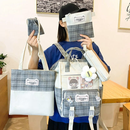 kawaiies-softtoys-plushies-kawaii-plush-Set of 5 Kawaii Plaid Backpack Bag Collection Bag 