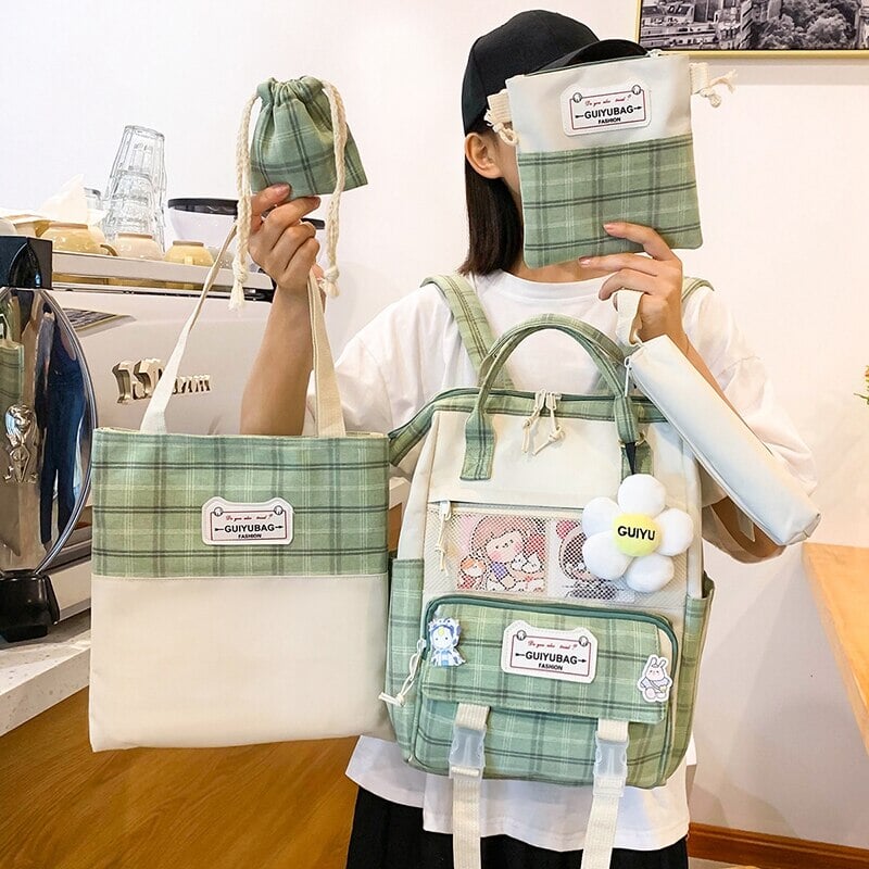 kawaiies-softtoys-plushies-kawaii-plush-Set of 5 Kawaii Plaid Backpack Bag Collection Bag 