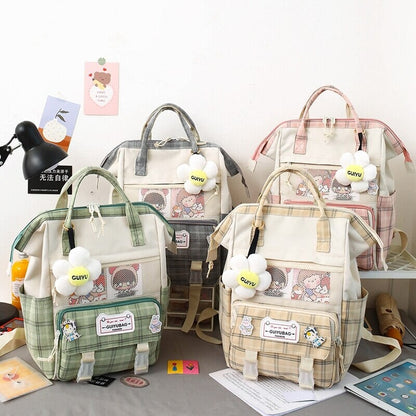 kawaiies-softtoys-plushies-kawaii-plush-Set of 5 Kawaii Plaid Backpack Bag Collection Bag 