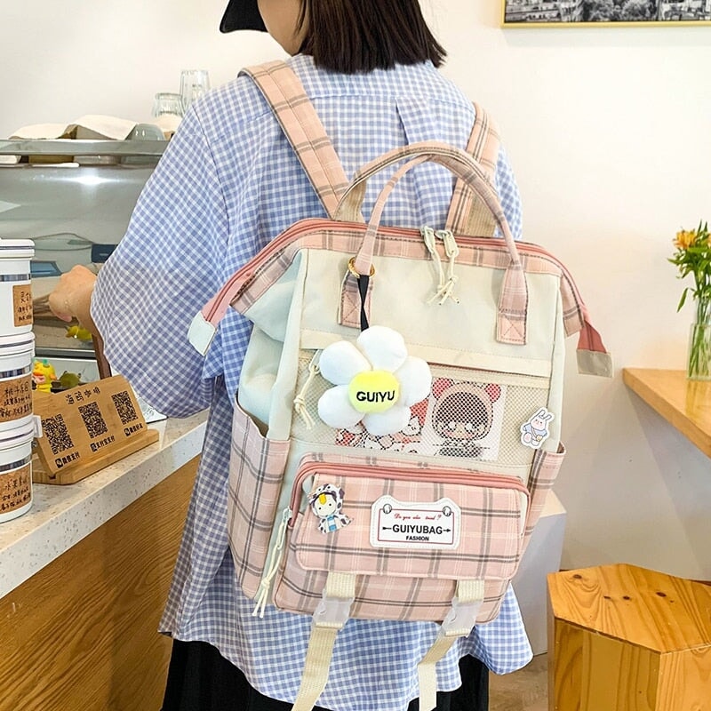 kawaiies-softtoys-plushies-kawaii-plush-Set of 5 Kawaii Plaid Backpack Bag Collection Bag 