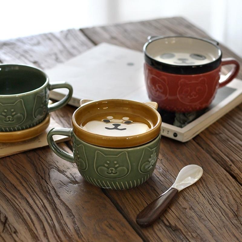 Shiba and Panda Mug with Coaster - Kawaiies - Adorable - Cute - Plushies - Plush - Kawaii