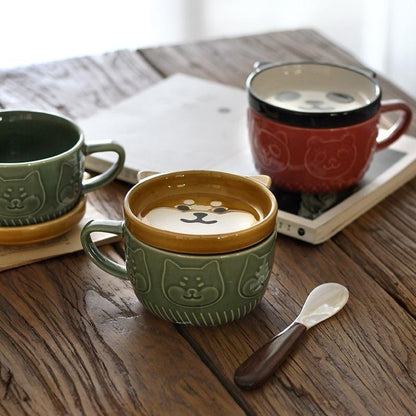 Shiba and Panda Mug with Coaster - Kawaiies - Adorable - Cute - Plushies - Plush - Kawaii
