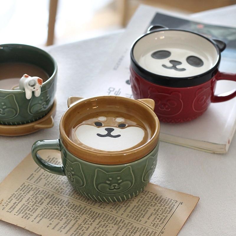 Shiba and Panda Mug with Coaster - Kawaiies - Adorable - Cute - Plushies - Plush - Kawaii