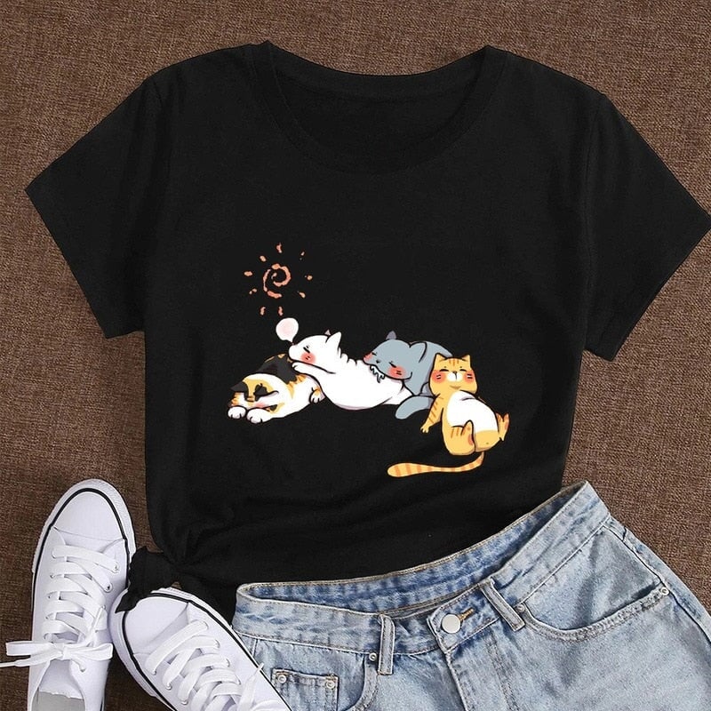 Sleepy Cats Short Sleeve Women's Tee - Kawaiies - Adorable - Cute - Plushies - Plush - Kawaii