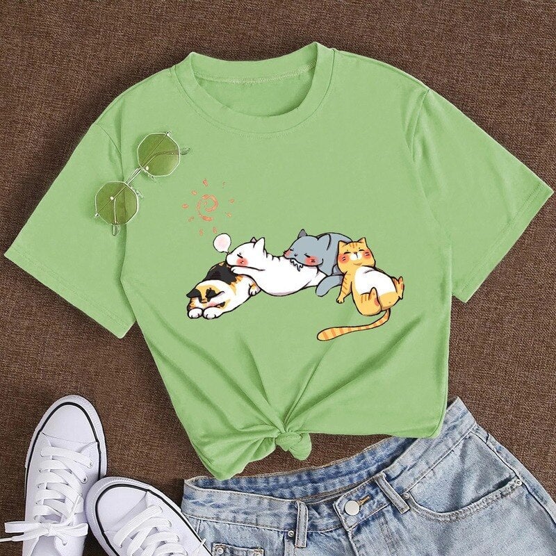 Sleepy Cats Short Sleeve Women's Tee - Kawaiies - Adorable - Cute - Plushies - Plush - Kawaii