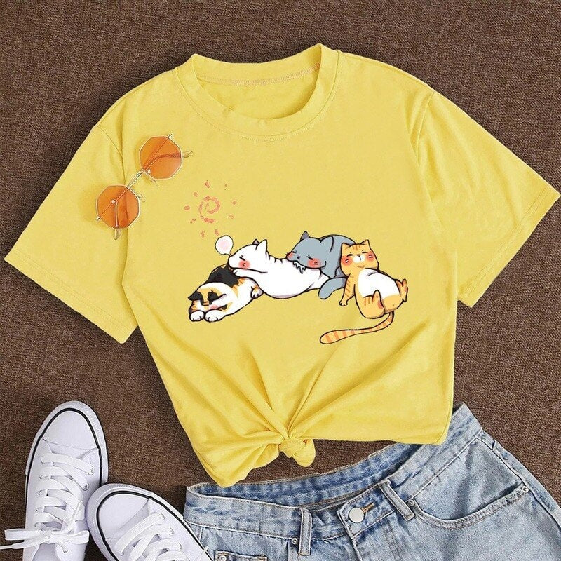 Sleepy Cats Short Sleeve Women's Tee - Kawaiies - Adorable - Cute - Plushies - Plush - Kawaii