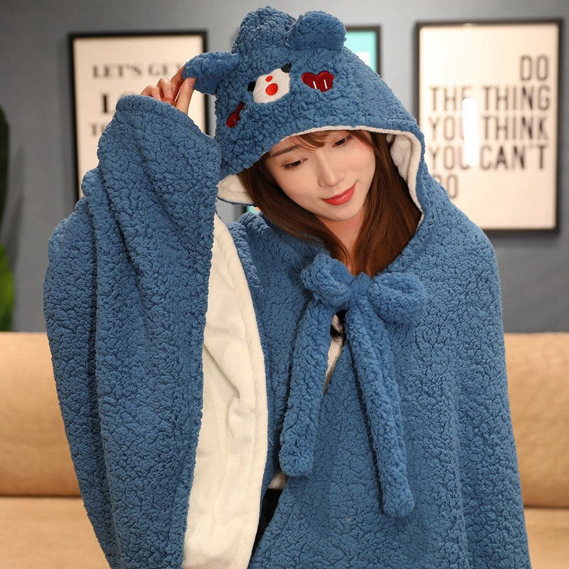 Soft Bunny Bear Poncho Fleece Blanket Cloak