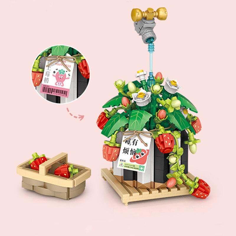 Strawberry Pot & Red Flower Micro Building Blocks - Kawaiies - Adorable - Cute - Plushies - Plush - Kawaii