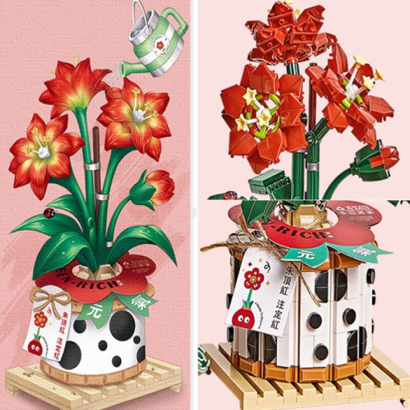 Strawberry Pot & Red Flower Micro Building Blocks - Kawaiies - Adorable - Cute - Plushies - Plush - Kawaii