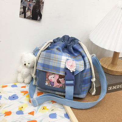 Summer Time Plaid Drawstring Bucket Bag - Kawaiies - Adorable - Cute - Plushies - Plush - Kawaii