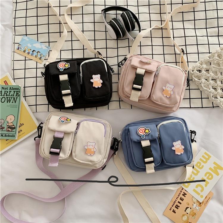 Mini Cartoon Bear Pattern Sling Bag Fashionable Adjustable Strap