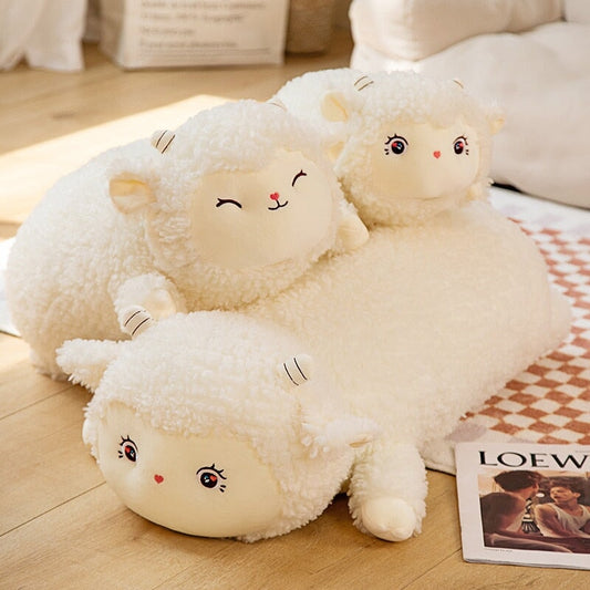 Sweet Fluffy Laying Lamb Snuggle Buddies - Kawaiies - Adorable - Cute - Plushies - Plush - Kawaii