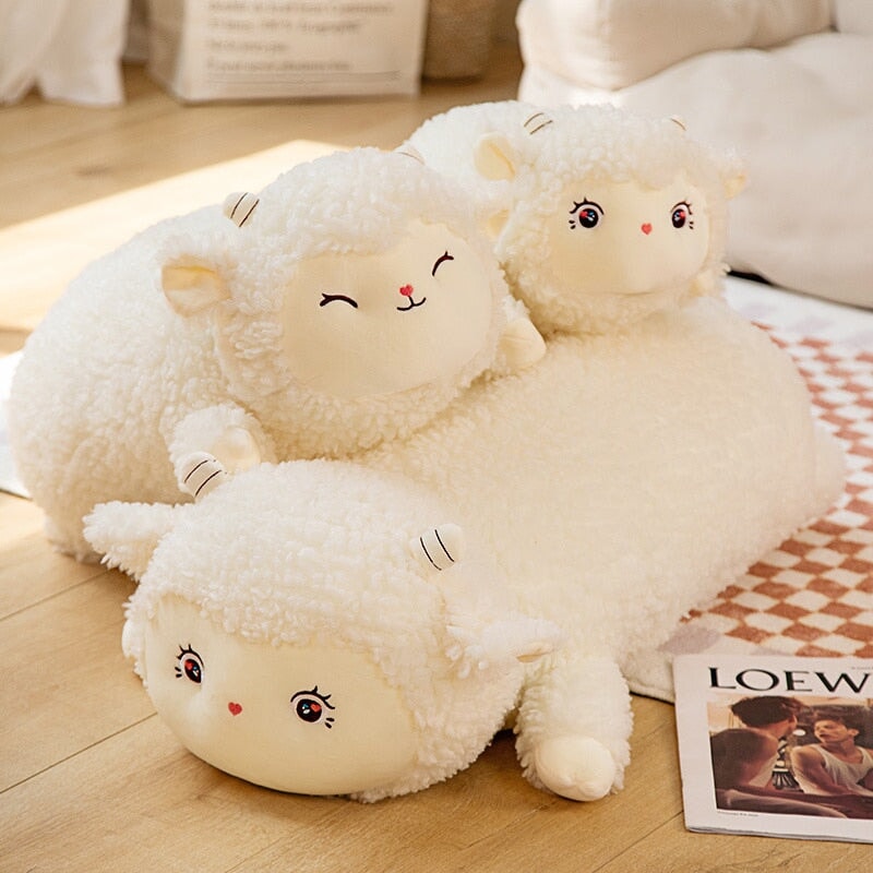 Sweet Fluffy Laying Lamb Snuggle Buddies - Kawaiies - Adorable - Cute - Plushies - Plush - Kawaii