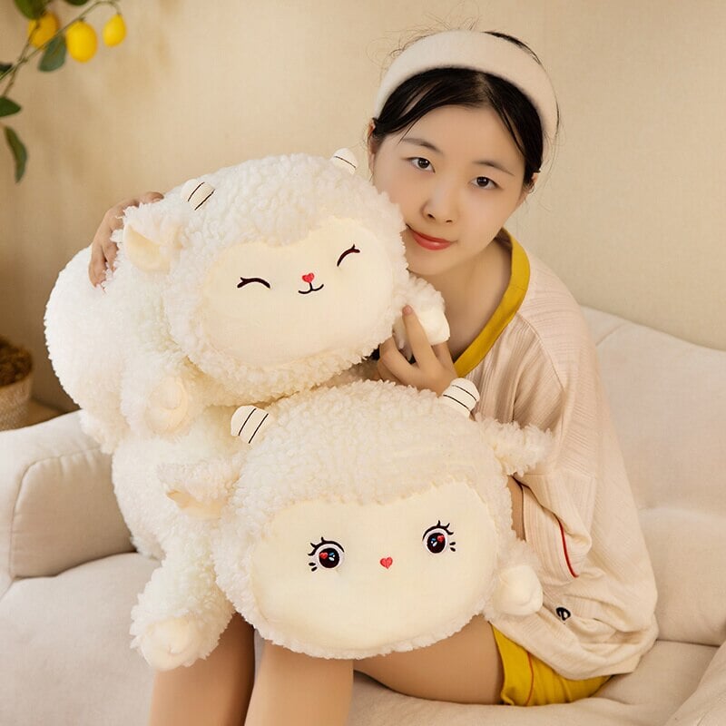 Sweet Fluffy Laying Lamb Snuggle Buddies - Kawaiies - Adorable - Cute - Plushies - Plush - Kawaii