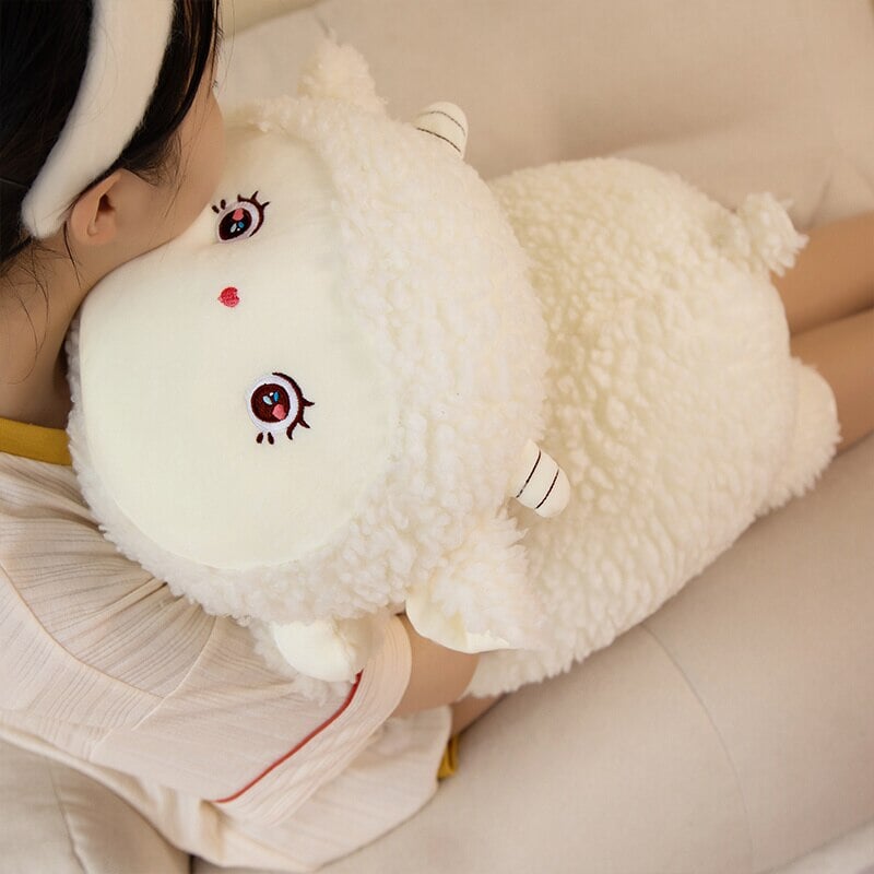 Sweet Fluffy Laying Lamb Snuggle Buddies - Kawaiies - Adorable - Cute - Plushies - Plush - Kawaii