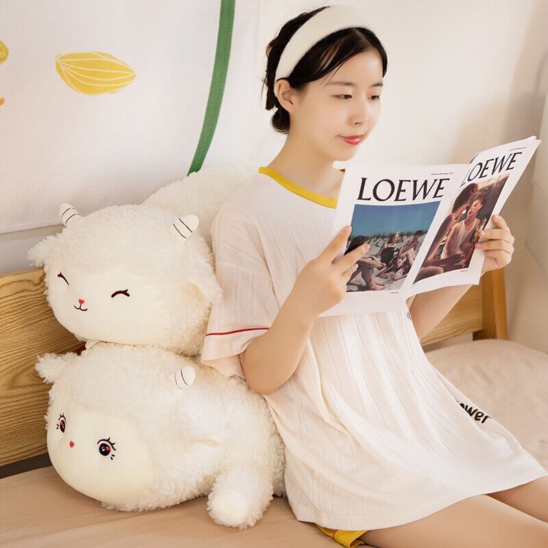 Sweet Fluffy Laying Lamb Snuggle Buddies - Kawaiies - Adorable - Cute - Plushies - Plush - Kawaii