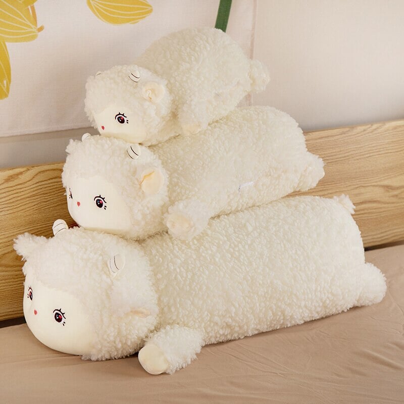 Sweet Fluffy Laying Lamb Snuggle Buddies - Kawaiies - Adorable - Cute - Plushies - Plush - Kawaii