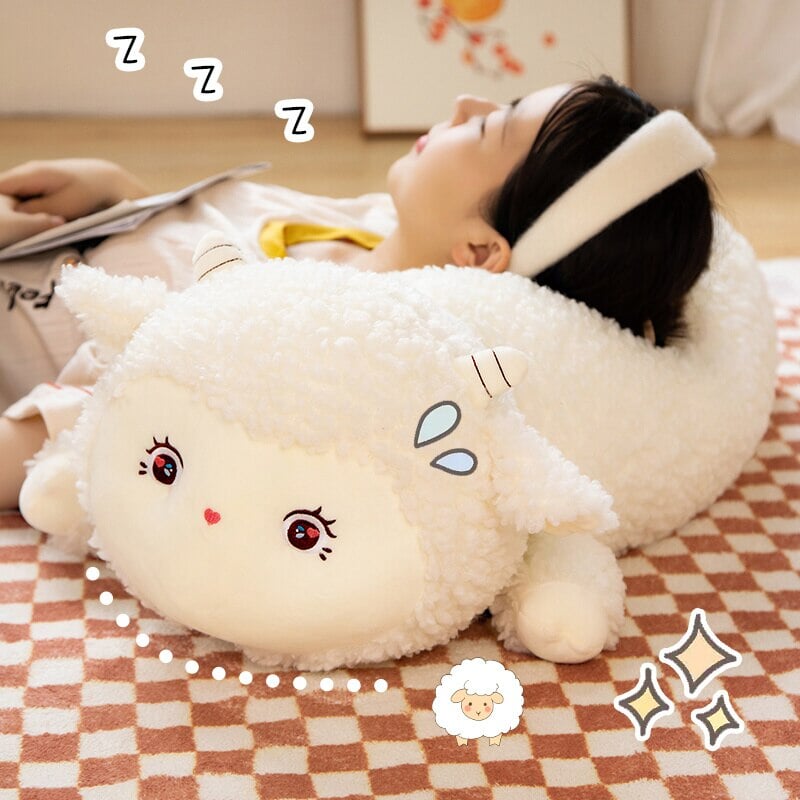 Sweet Fluffy Laying Lamb Snuggle Buddies - Kawaiies - Adorable - Cute - Plushies - Plush - Kawaii