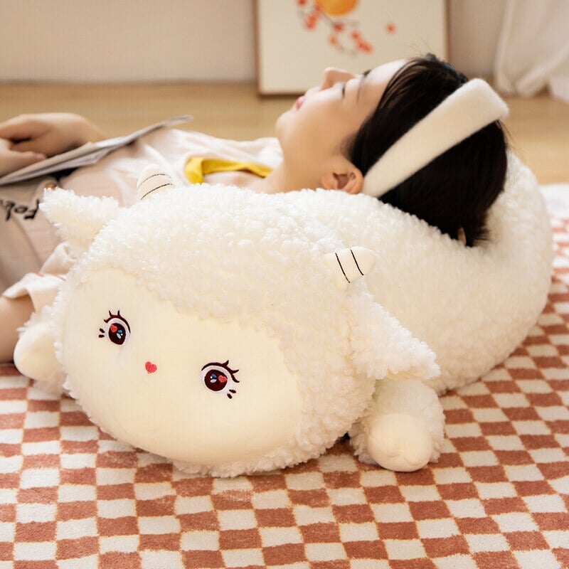 Sweet Fluffy Laying Lamb Snuggle Buddies - Kawaiies - Adorable - Cute - Plushies - Plush - Kawaii