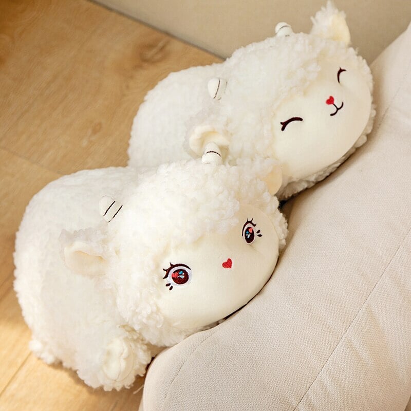 Sweet Fluffy Laying Lamb Snuggle Buddies - Kawaiies - Adorable - Cute - Plushies - Plush - Kawaii