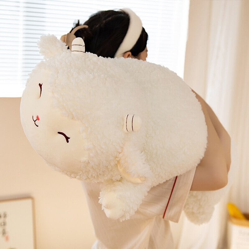 Sweet Fluffy Laying Lamb Snuggle Buddies - Kawaiies - Adorable - Cute - Plushies - Plush - Kawaii