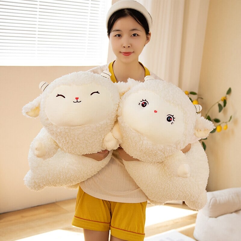 Sweet Fluffy Laying Lamb Snuggle Buddies - Kawaiies - Adorable - Cute - Plushies - Plush - Kawaii