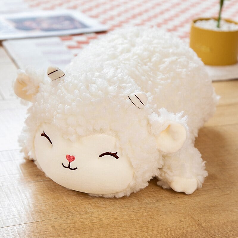 Sweet Fluffy Laying Lamb Snuggle Buddies - Kawaiies - Adorable - Cute - Plushies - Plush - Kawaii