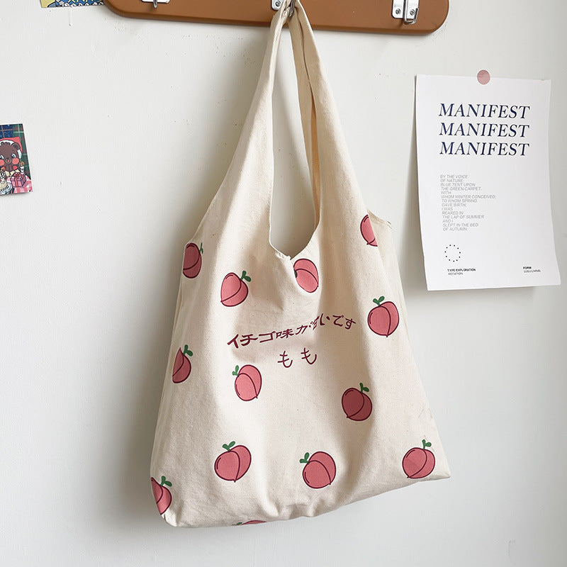 Sweet Peach Canvas Tote Bag - Kawaiies - Adorable - Cute - Plushies - Plush - Kawaii