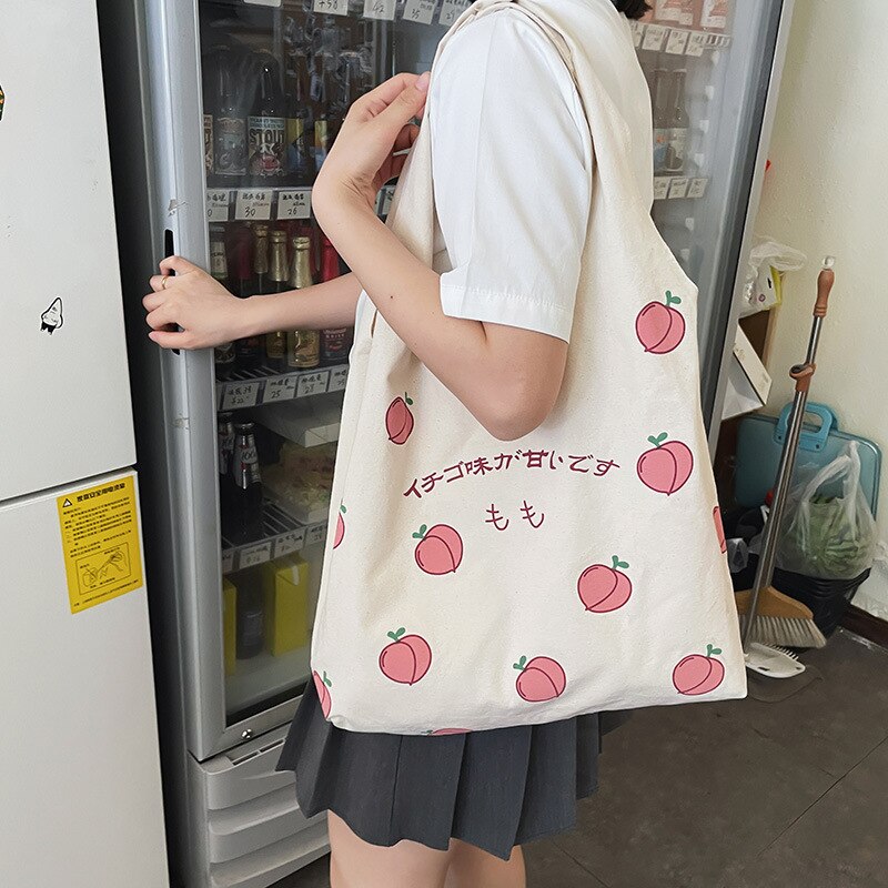 Sweet Peach Canvas Tote Bag - Kawaiies - Adorable - Cute - Plushies - Plush - Kawaii