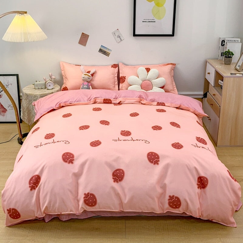 Sweet Strawberry and Cute Teddy Bedding Set - Kawaiies - Adorable - Cute - Plushies - Plush - Kawaii