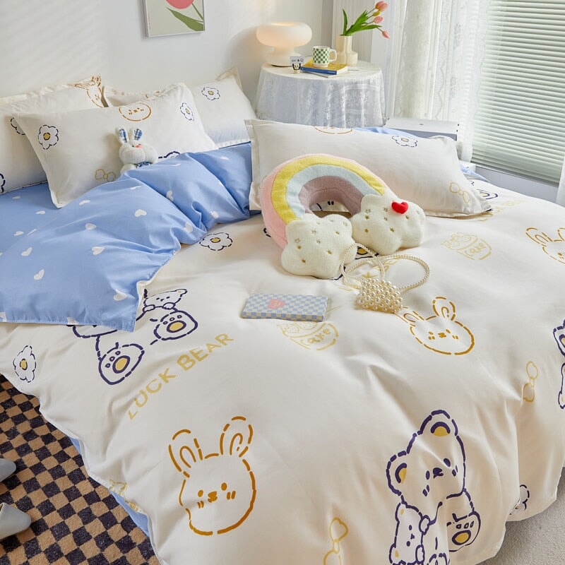Teddies and Rabbit Bedding Set - Kawaiies - Adorable - Cute - Plushies - Plush - Kawaii