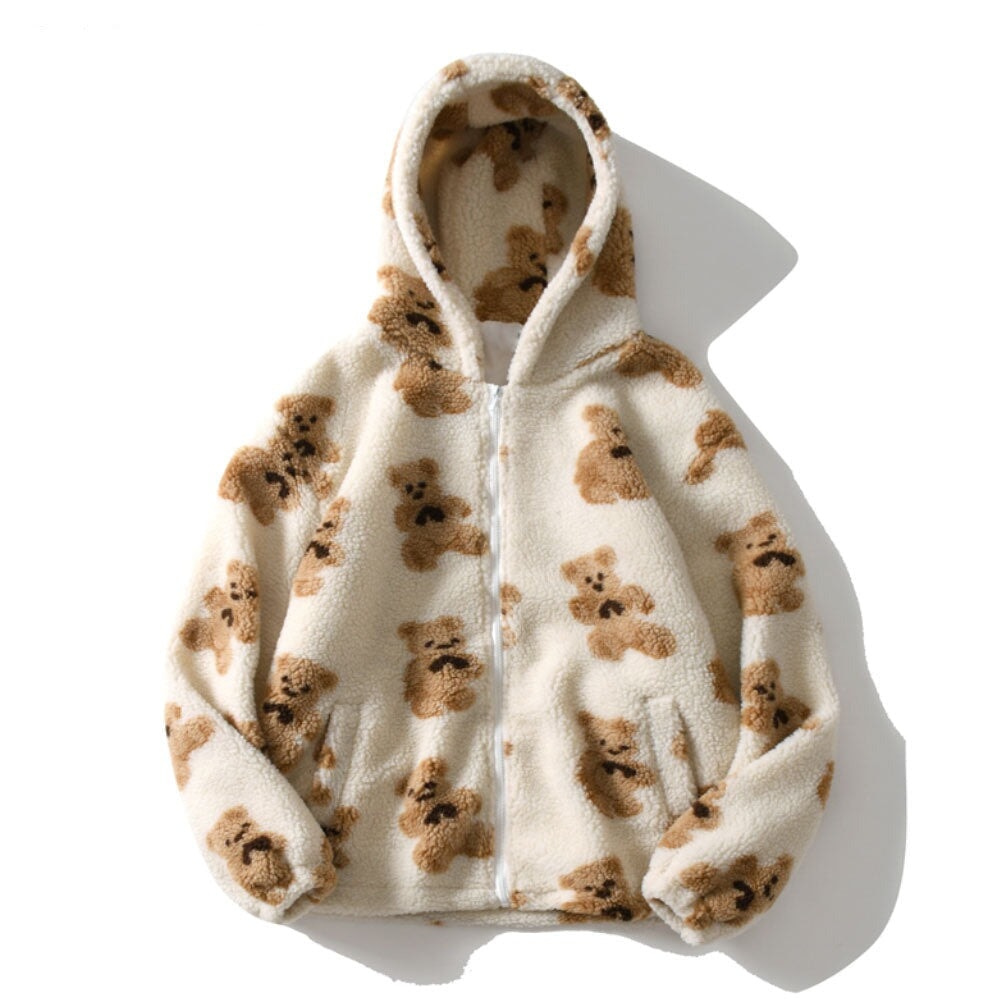 Teddy Bear Fleece Hooded Zip-up Jacket – Kawaiies