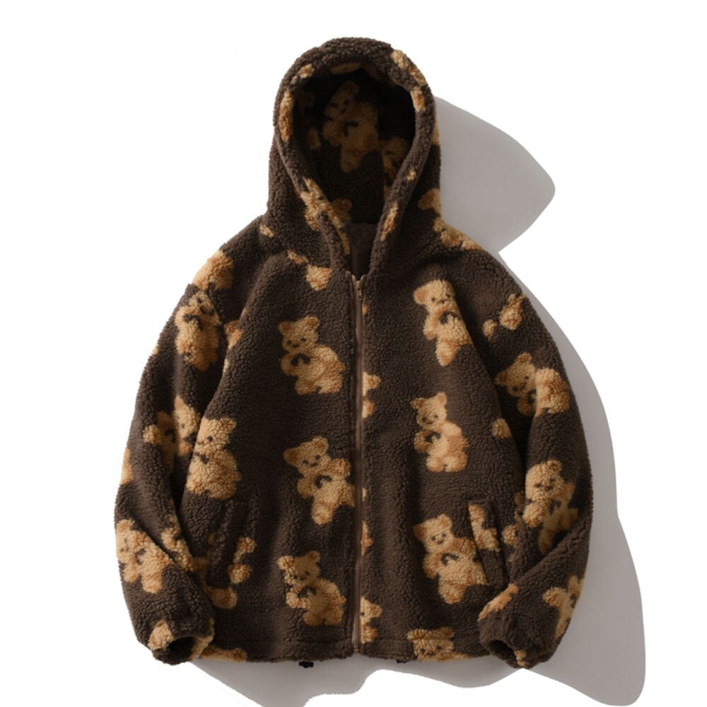 Bear Fluffy Two-Tone Hooded Jacket – Kawaiies