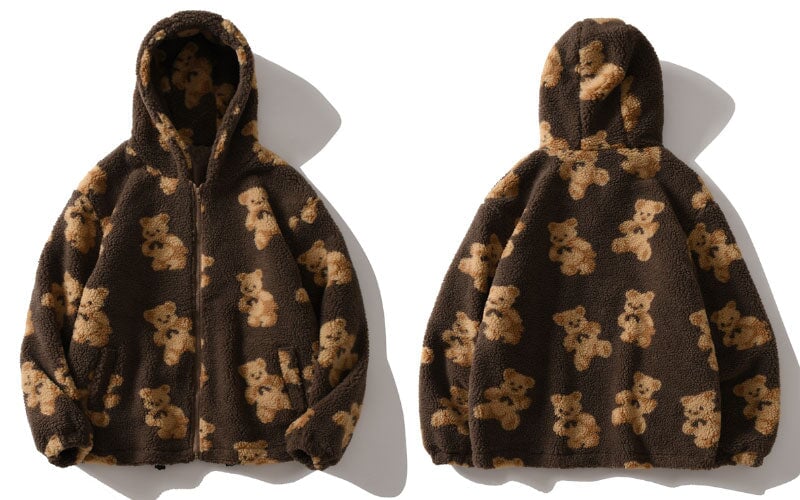 Teddy Bear Fleece Hooded Zip-up Jacket – Kawaiies