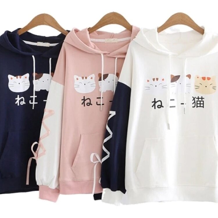 kawaiies-softtoys-plushies-kawaii-plush-Three Kawaii Cats Long Sleeve Two-Tone Cotton Hoodie Hoodies 